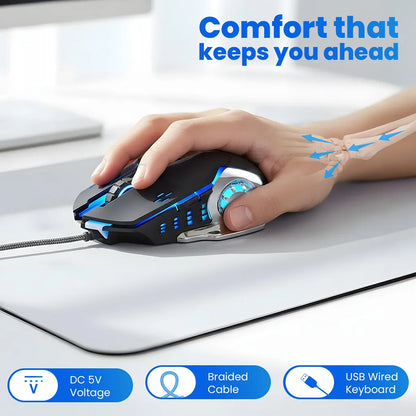 Lapcare LOX-507 Champ USB Wired Gaming Mouse 3200 DPI featuring ergonomic design, braided USB cable and comfortable grip for extended gaming sessions -tpstech.in