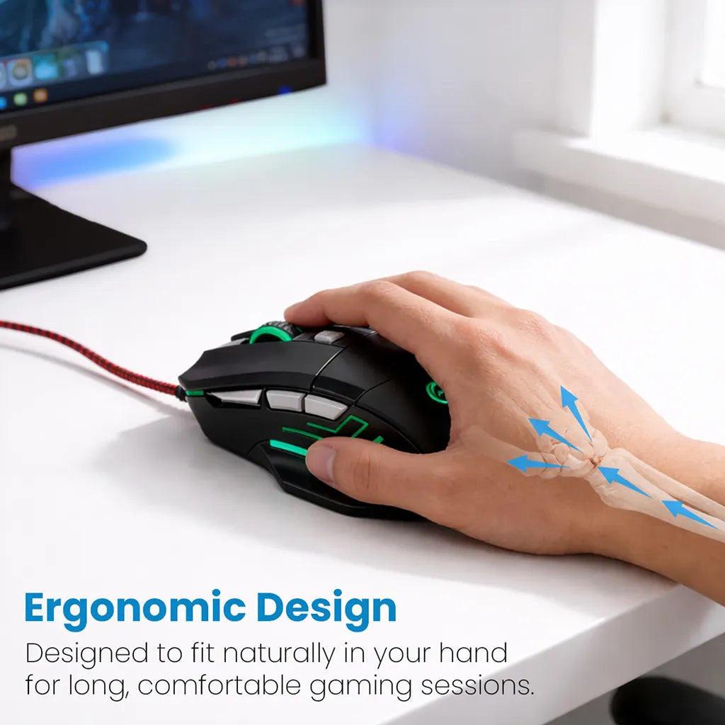 Lapcare LOX-509 Champ Wired RGB Gaming Mouse 3600 DPI featuring an ergonomic design for comfortable grip during long gaming sessions -tpstech.in