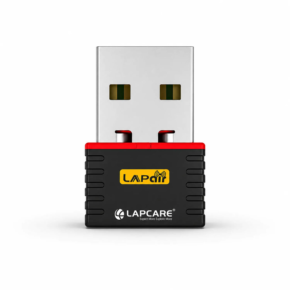 Lapcare LWD-150 150Mbps Nano USB 2.0 WiFi Adapter front view highlighting USB connector and LED indicator -tpstech.in