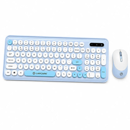 Lapcare Ramon 1 WL-105 wireless keyboard and mouse combo angled view showing round keycaps and numeric keypad