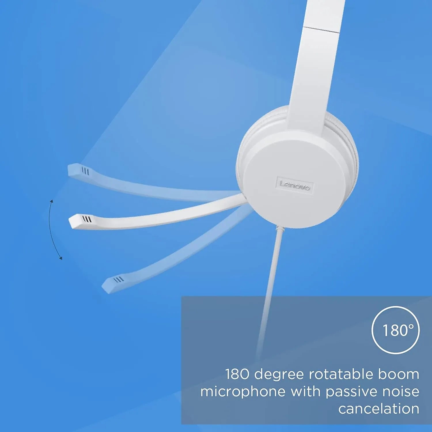 Lenovo 110 Stereo USB Headset featuring a 180 degree rotatable boom microphone with passive noise cancellation -tpstech.in
