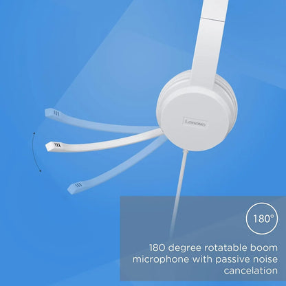 Lenovo 110 Stereo USB Headset featuring a 180 degree rotatable boom microphone with passive noise cancellation -tpstech.in