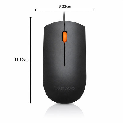 Lenovo 300 USB Wired Optical Mouse top view with dimensions chart showing width and length -tpstech.in