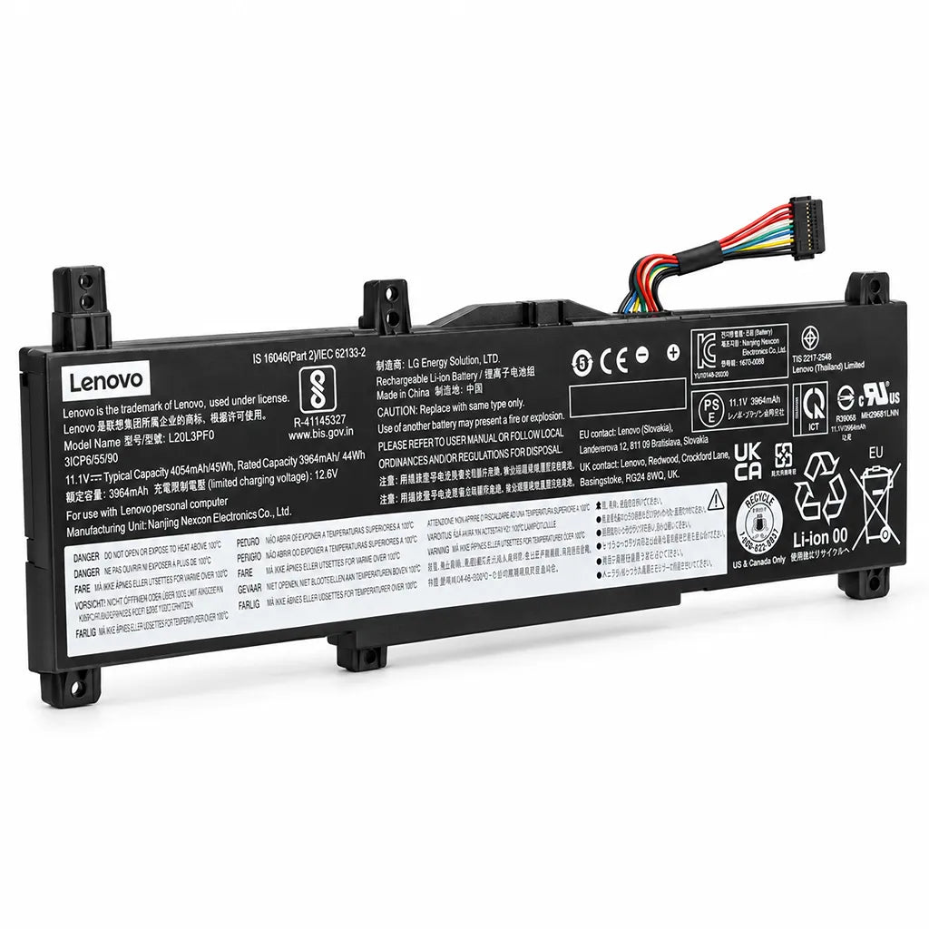 Lenovo L20M3PF0 OEM Laptop Battery 45Wh for IdeaPad 3 upright side profile view showing slim internal design -tpstech.in