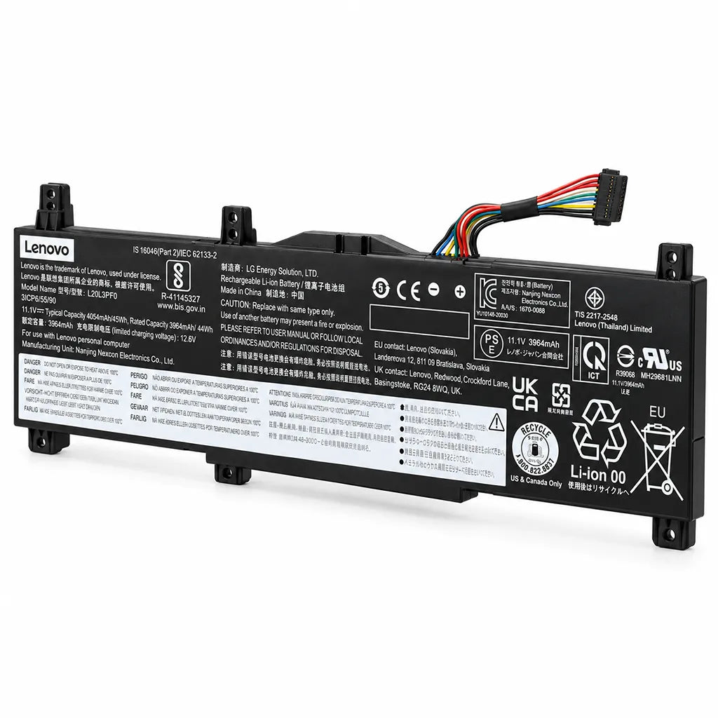 Lenovo L20M3PF0 OEM Laptop Battery 45Wh for IdeaPad 3 standing front angle view on white background -tpstech.in