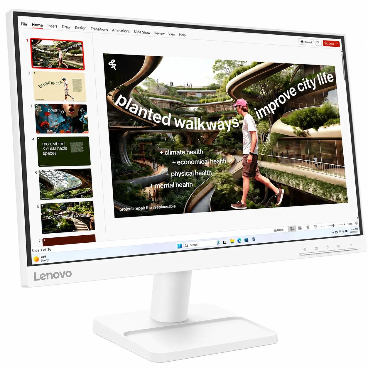 Lenovo L22-42 21.5-inch Full HD IPS monitor front left angled view with 100Hz refresh rate and slim bezel design