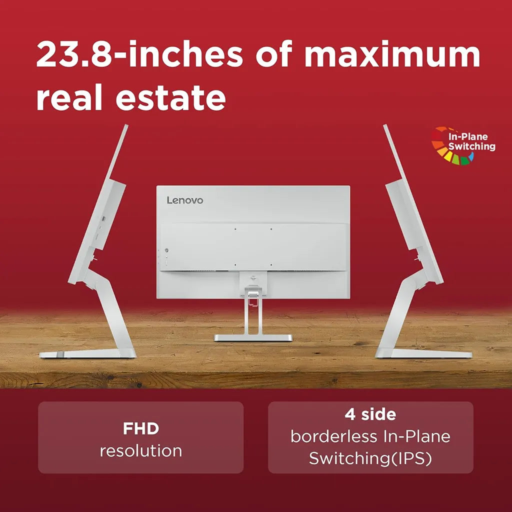 Lenovo L24-4C 23.8-inch FHD IPS Monitor with 4-side borderless display and wide viewing angles -tpstech.in