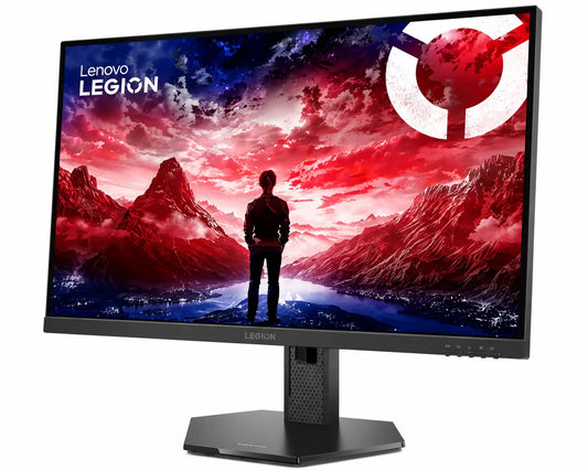 Lenovo Legion 27-10 240Hz gaming monitor displaying vibrant gaming visuals from left angle