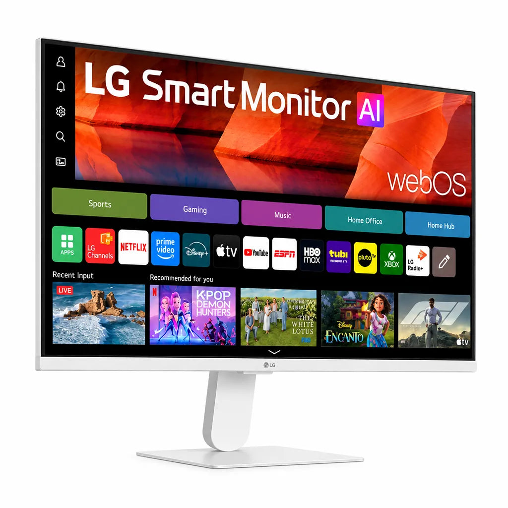 LG 27U511SB-W 27 Inch FHD IPS Smart Monitor Angled View Showing webOS Streaming Apps -tpstech.in