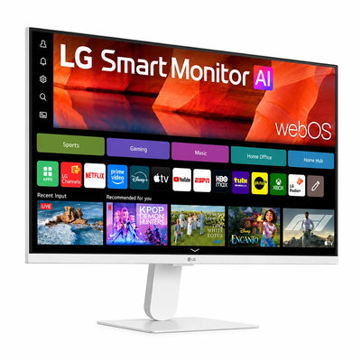LG 27U511SB-W 27 Inch FHD IPS Smart Monitor Angled View Showing webOS Streaming Apps -tpstech.in