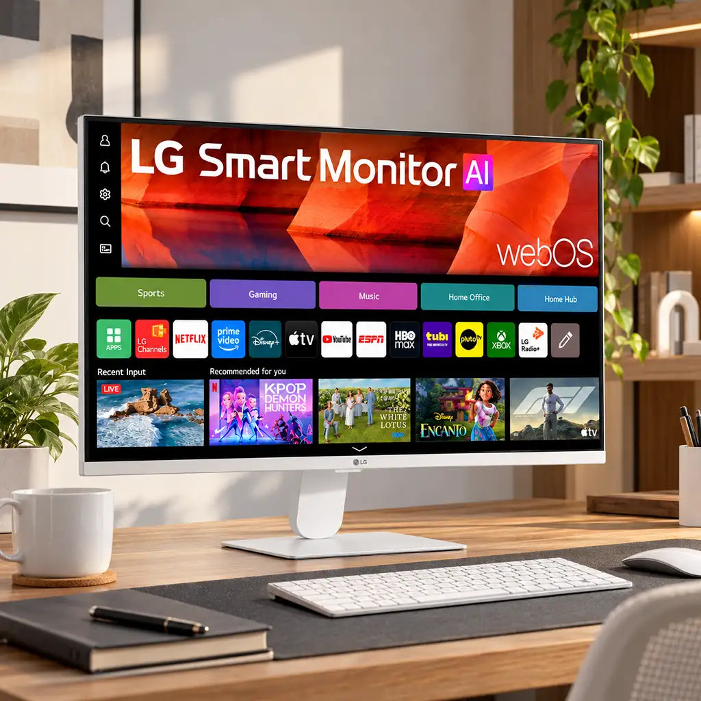 LG 27U511SB-W 27 Inch FHD IPS Smart Monitor with webOS Interface in Modern Desk Workspace Setup -tpstech.in