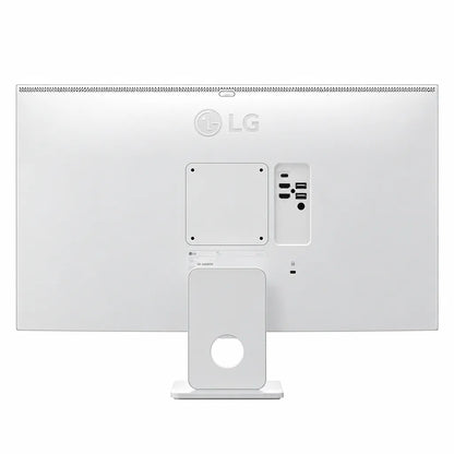 LG 27U731SB-W 4K UHD smart monitor rear view in white finish showing VESA mount holes ports and cable management stand -tpstech.in