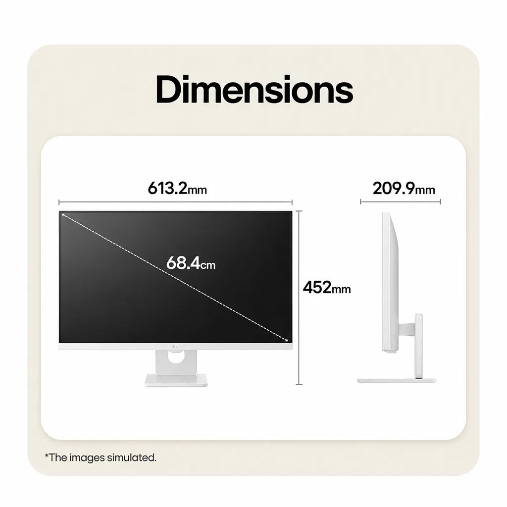LG 27U731SB-W 27-inch smart monitor dimension diagram with width height and depth measurements -tpstech.in