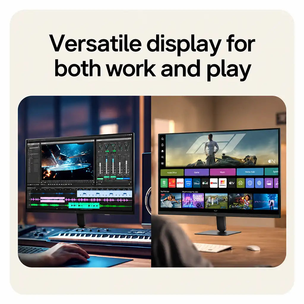 LG 32U701SB-B 4K UHD smart monitor full back view showing LG logo VESA wall mounting holes and textured stand column -tpstech.in