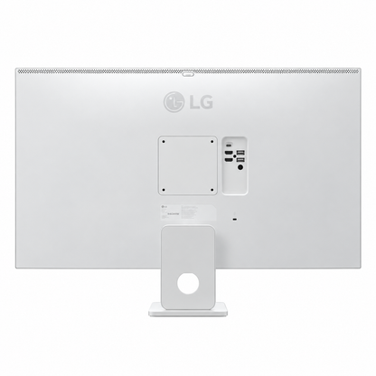 LG 32U721SB-W 31.5 Inch 4K UHD smart monitor rear view in white finish showing LG logo VESA mounting holes and ports -tpstech.in