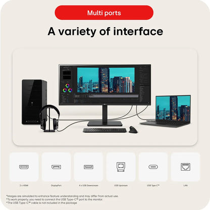LG 34BA75QE 34-inch 21:9 WQHD curved monitor with 3800R curvature showing split-screen multitasking for productivity and design -tpstech.in