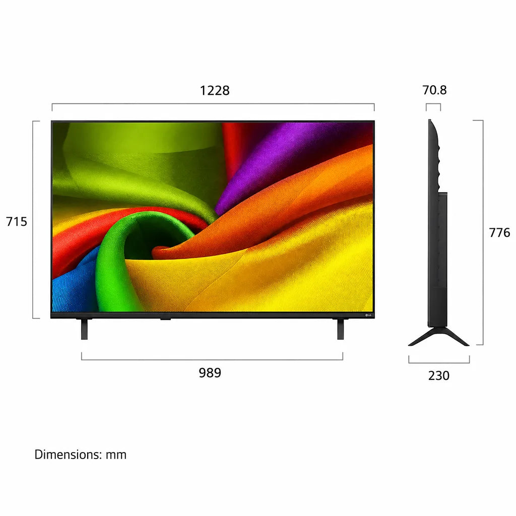 LG 55NU880BPLA 55 Inch NANO 4K UHD AI Smart TV dimensions with width, height, depth and VESA mounting details -tpstech.in