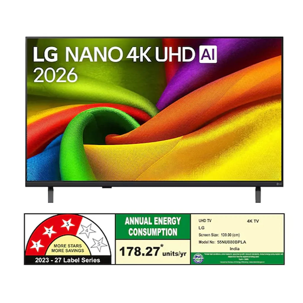 LG 55NU880BPLA 55 Inch NANO 4K UHD AI Smart TV BEE energy rating label with annual power consumption details -tpstech.in