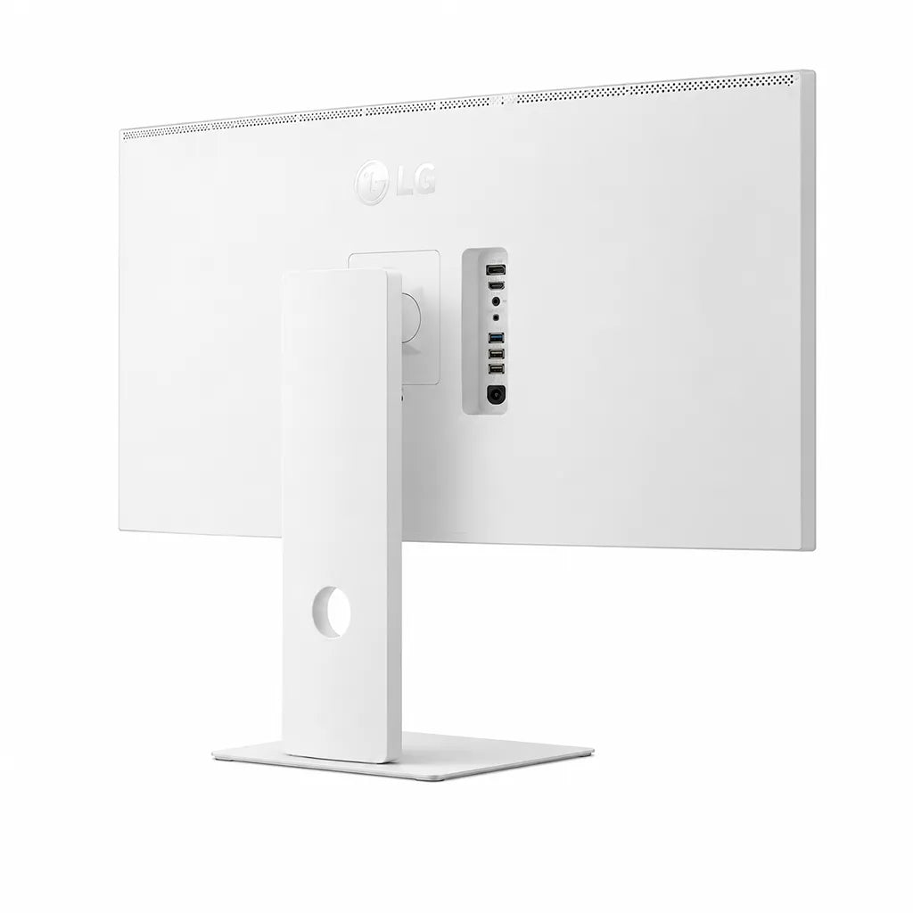 LG UltraFine 40U990A-W monitor rear angled view highlighting Thunderbolt 5, HDMI, DisplayPort and USB ports - tpstech.in