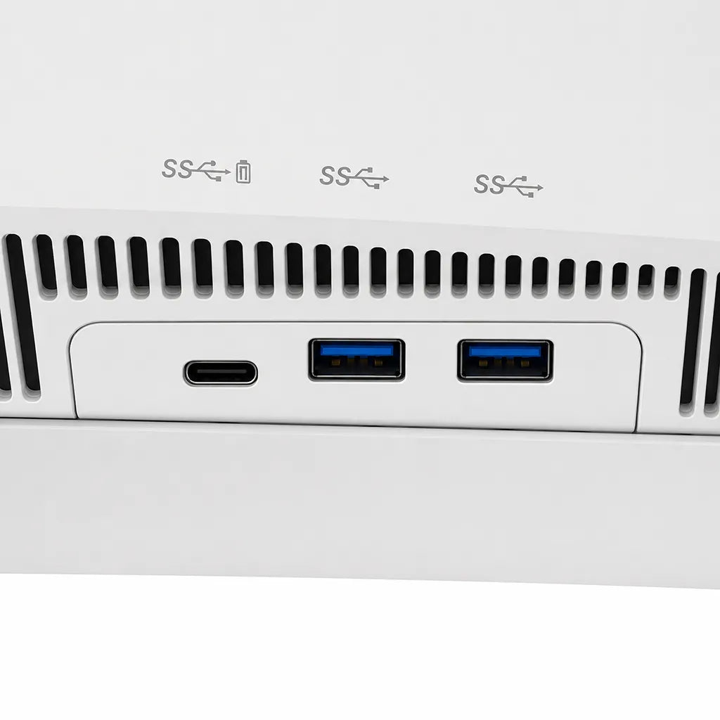 LG UltraFine 40U990A-W monitor close-up of USB-C and USB hub ports for high-speed peripheral connectivity - tpstech.in