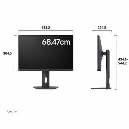 LG UltraGear 27G610A-B monitor dimensions and size guide showing width height and depth measurements