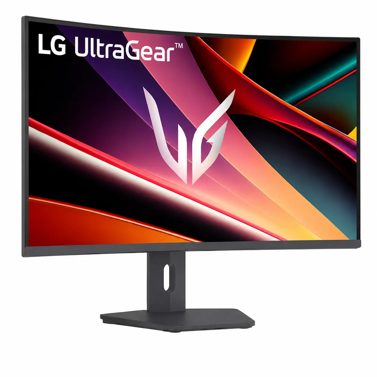 Angled front view of LG UltraGear 32G600A-B QHD curved gaming monitor with slim bezels