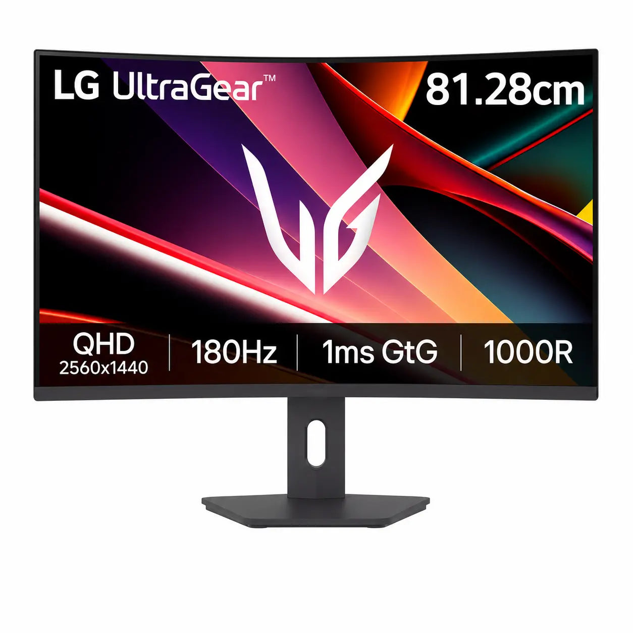 LG UltraGear 32G600A-B gaming monitor featuring QHD resolution, 180Hz refresh rate, 1ms GtG response time and 1000R curvature