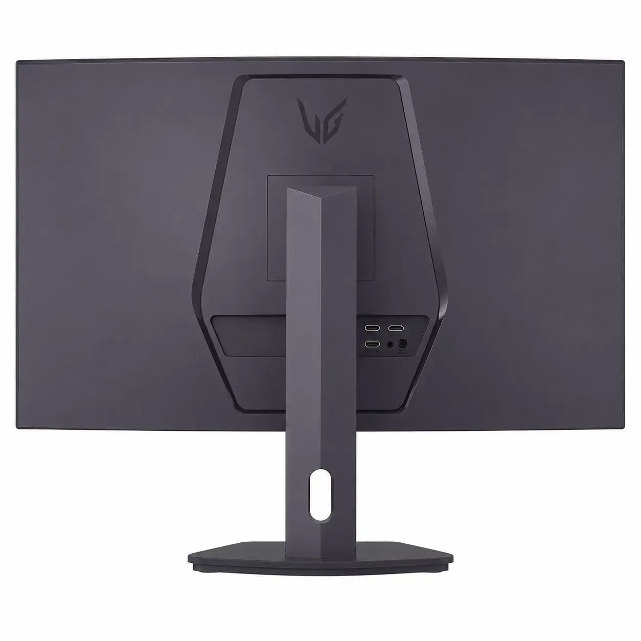 Rear view of LG UltraGear 32G600A-B 32-inch QHD curved gaming monitor showing ergonomic stand and rear connectivity ports