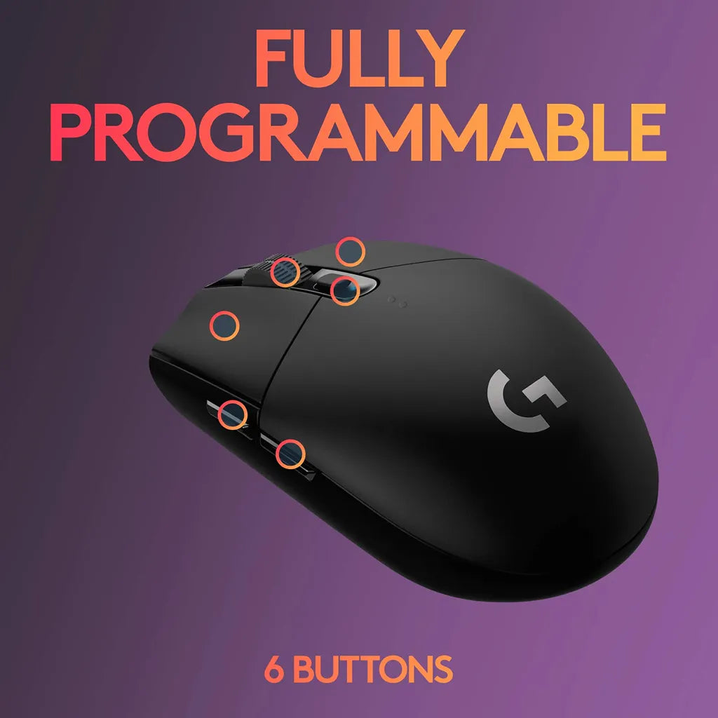 Logitech G305 LIGHTSPEED wireless gaming mouse showing six programmable buttons -tpstech.in