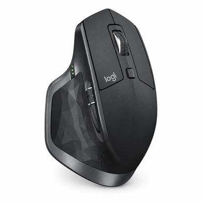 Logitech MX Master 2S Wireless Mouse ergonomic side angle view with thumb rest and wheel tpstech.in