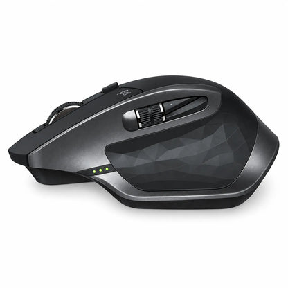 Logitech MX Master 2S Wireless Mouse side profile view highlighting thumb scroll wheel and back forward buttons tpstech.in
