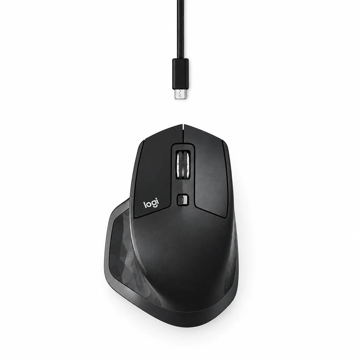 Logitech MX Master 2S Wireless Mouse top view with micro USB charging cable tpstech.in