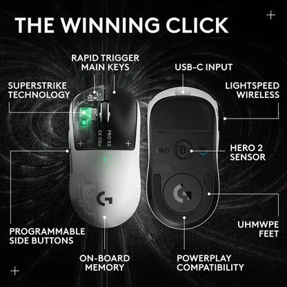 Logitech PRO X2 SUPERSTRIKE LIGHTSPEED Wireless Gaming Mouse 44000 DPI HERO 2 Sensor and Features Layout -tpstech.in