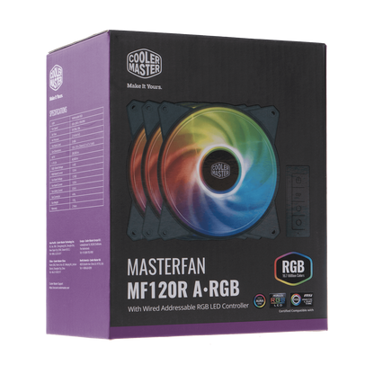 [RePacked] Cooler Master MasterFan MF120R ARGB 120mm 3 in 1 with Controller Fan w/Hybrid Airflow Blade, Absorbing Rubber Pads for Computer Case, CPU Liquid and Air Cooler
