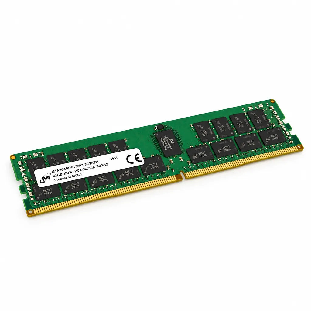 Micron 32GB DDR4-3200 ECC RDIMM Server Memory isometric angle view on white background -tpstech.in