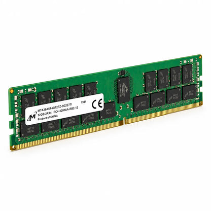 Micron 32GB DDR4-3200 ECC RDIMM Server Memory perspective angled view highlighting PCB components and label -tpstech.in