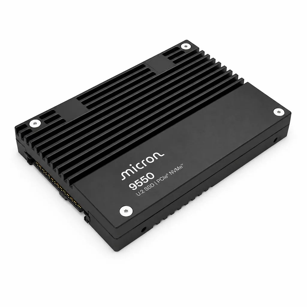 Micron 9550 PRO 15.36TB PCIe Gen5 U.2 SSD top angle view with heatsink -tpstech.in