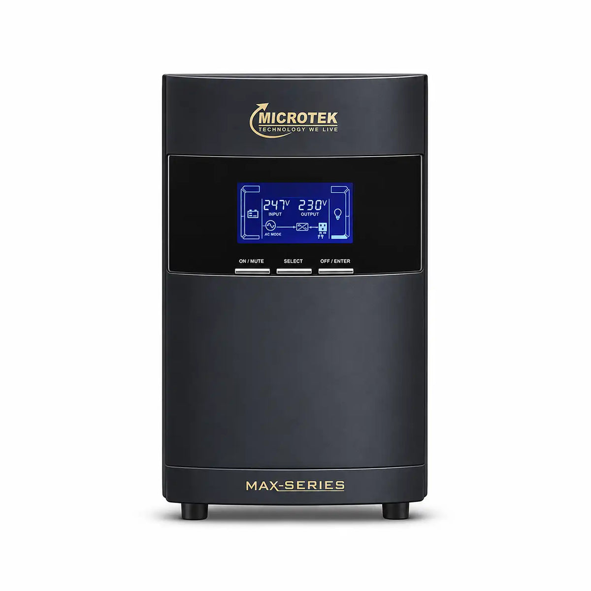 Microtek 2KVA 1PH 1PH 72V IB MAX Plus Online UPS front view with LCD display -tpstech.in