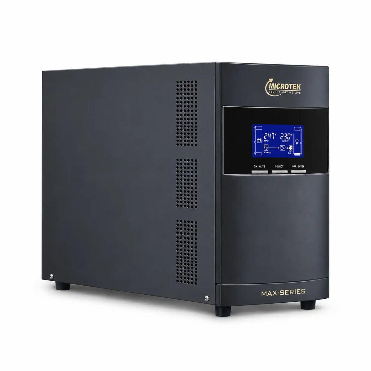 Microtek 2KVA 72V IB MAX Plus Online UPS side profile view with ventilation -tpstech.in