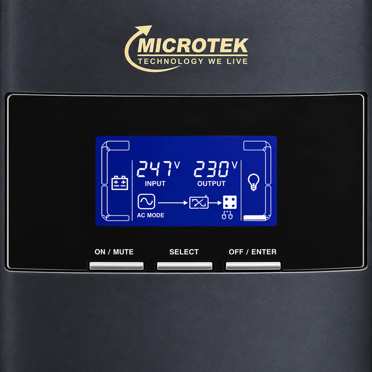 Microtek 3KVA MAX+ online UPS LCD display showing input and output voltage -tpstech.in