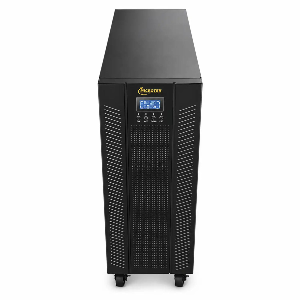 Microtek 6KVA 192V MAX+ Online UPS top front view showing LCD control panel and ventilated chassis -tpstech.in