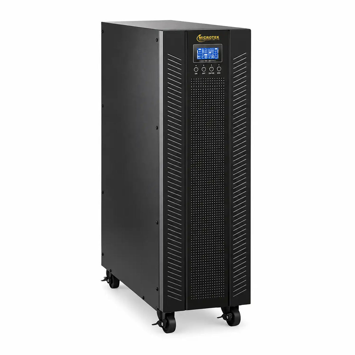 Microtek 6KVA 192V Online UPS left side view with metal tower chassis and caster wheels -tpstech.in