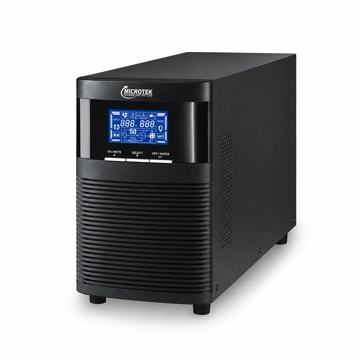 Microtek E2-IB 1KVA 24VDC online UPS front right view with LCD display-tpstech.in