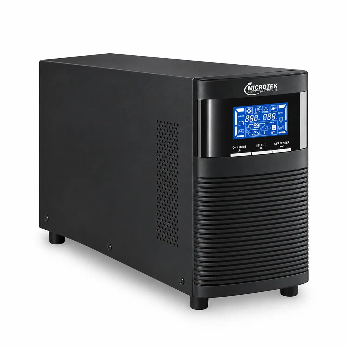 Microtek E2-IB 1KVA 24VDC online UPS side profile view with ventilation panel-tpstech.in