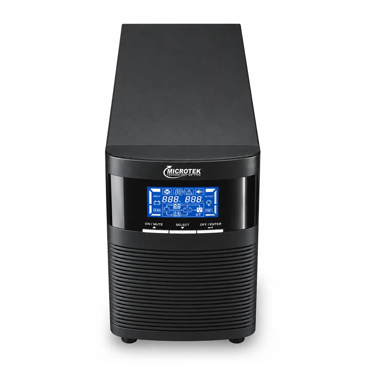 Microtek E2-IB 1KVA 24VDC online UPS top front angle view-tpstech.in