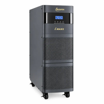 Microtek i MAXX online UPS front left angle view with digital display and ventilation panels -tpstech.in