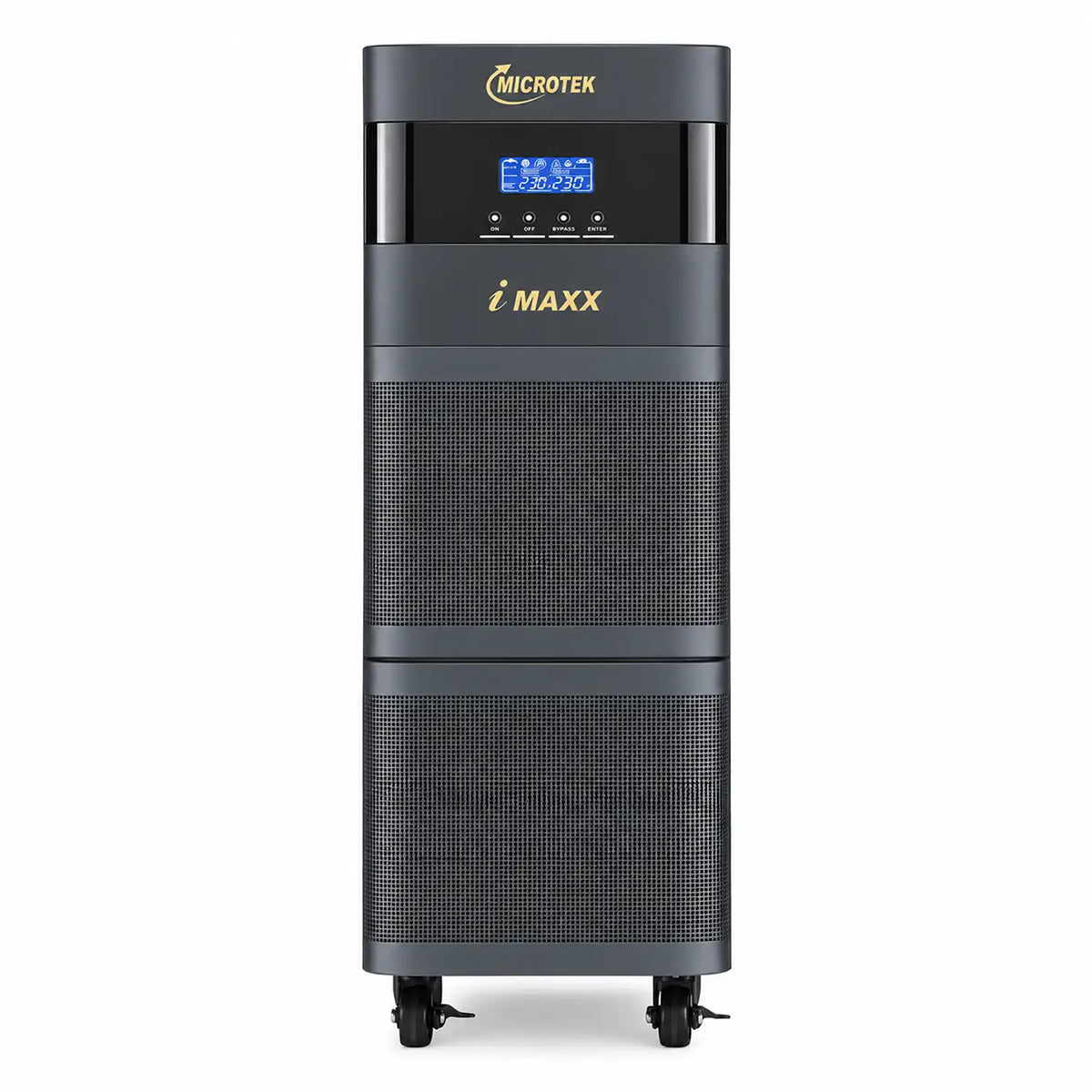 Microtek i MAXX online UPS front view with Microtek branding, LCD display and ventilation grille -tpstech.in
