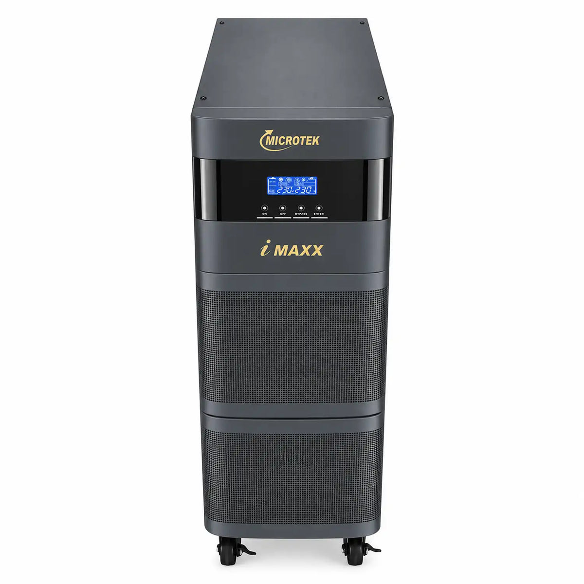 Microtek i MAXX online UPS top front view showing enclosure, control panel and LCD display -tpstech.in