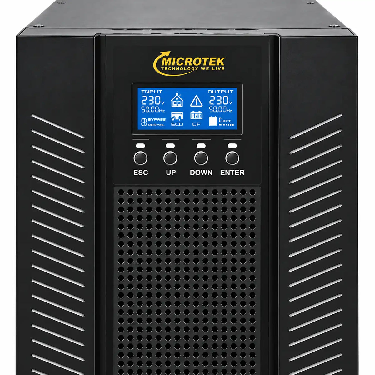 Microtek iMAXX 10kVA Online UPS with Pure Sine Wave LCD display and control buttons close-up -tpstech.in