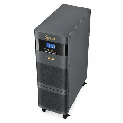 Microtek iMAXX 5.5kVA 192V online UPS top front angle showing cabinet and LCD display -tpstech.in